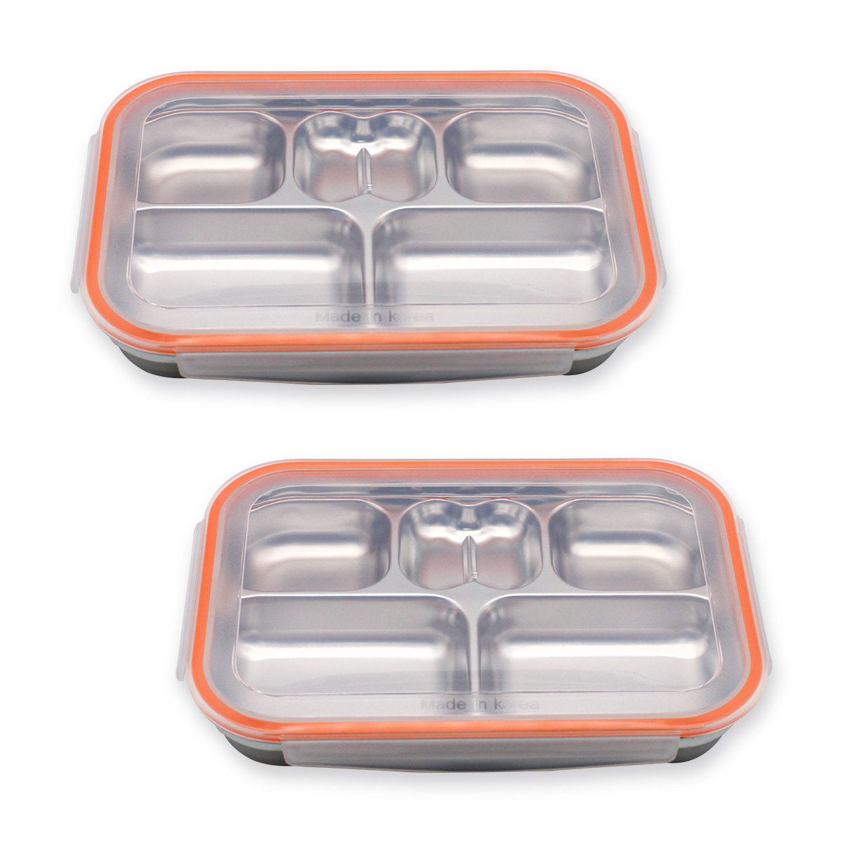 1+1 올품락 간편한끼 스텐 다이어트 직사각 5구 뚜껑 식판, 오렌지, 2세트 19,900원