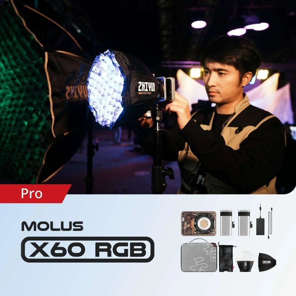 ZHIYUN MOLUS LED 포켓 조명 휴대용 야외 필 램프 사진 X60 X60RGB RGB 60W COB 비디오 라이트 554,600원