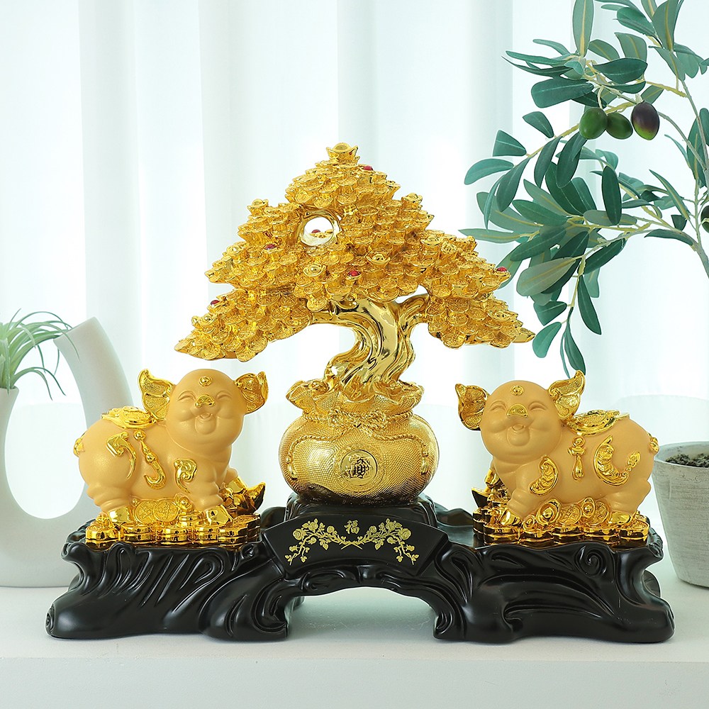 골드디자인 행운의 금전가득 골드도금 돈나무 돼지 풍수 인테리어 장식품, 돼지 129,000원