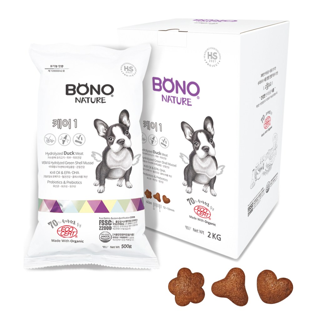 보노네이처 케어1 유기농70% 가수분해 (피부&관절&눈건강) 기능성 강아지 오리사료, 가수분해 오리, 2kg, 1개 28,000원