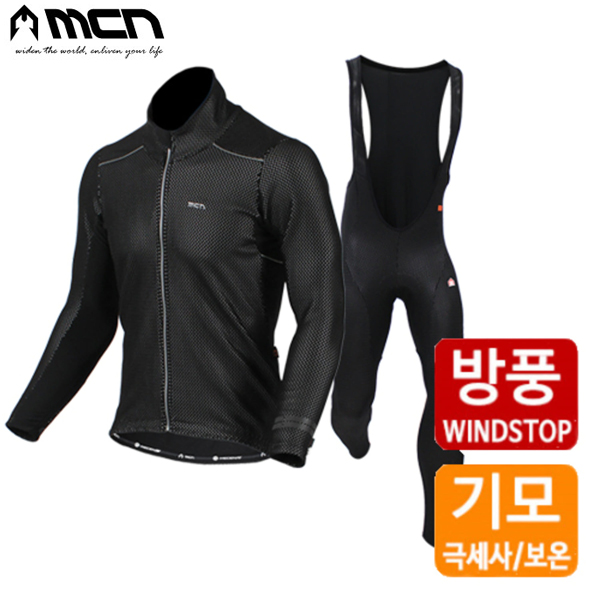MCN 방풍기모 블랙 겨울 자전거의류세트 자켓+빕슈트 278,690원
