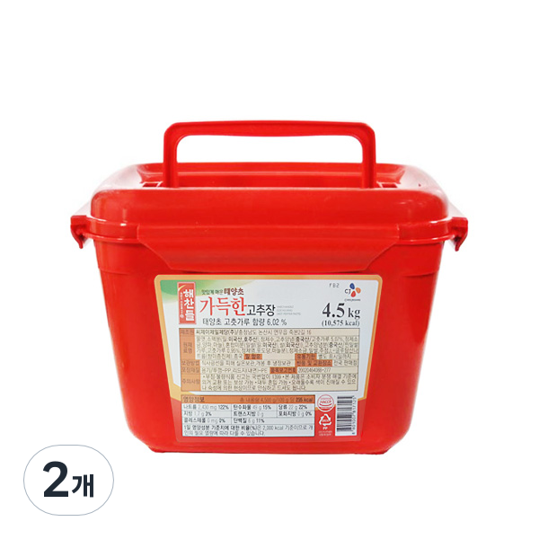 해찬들 태양초 가득한 고추장, 2개, 4.5kg 33,650원