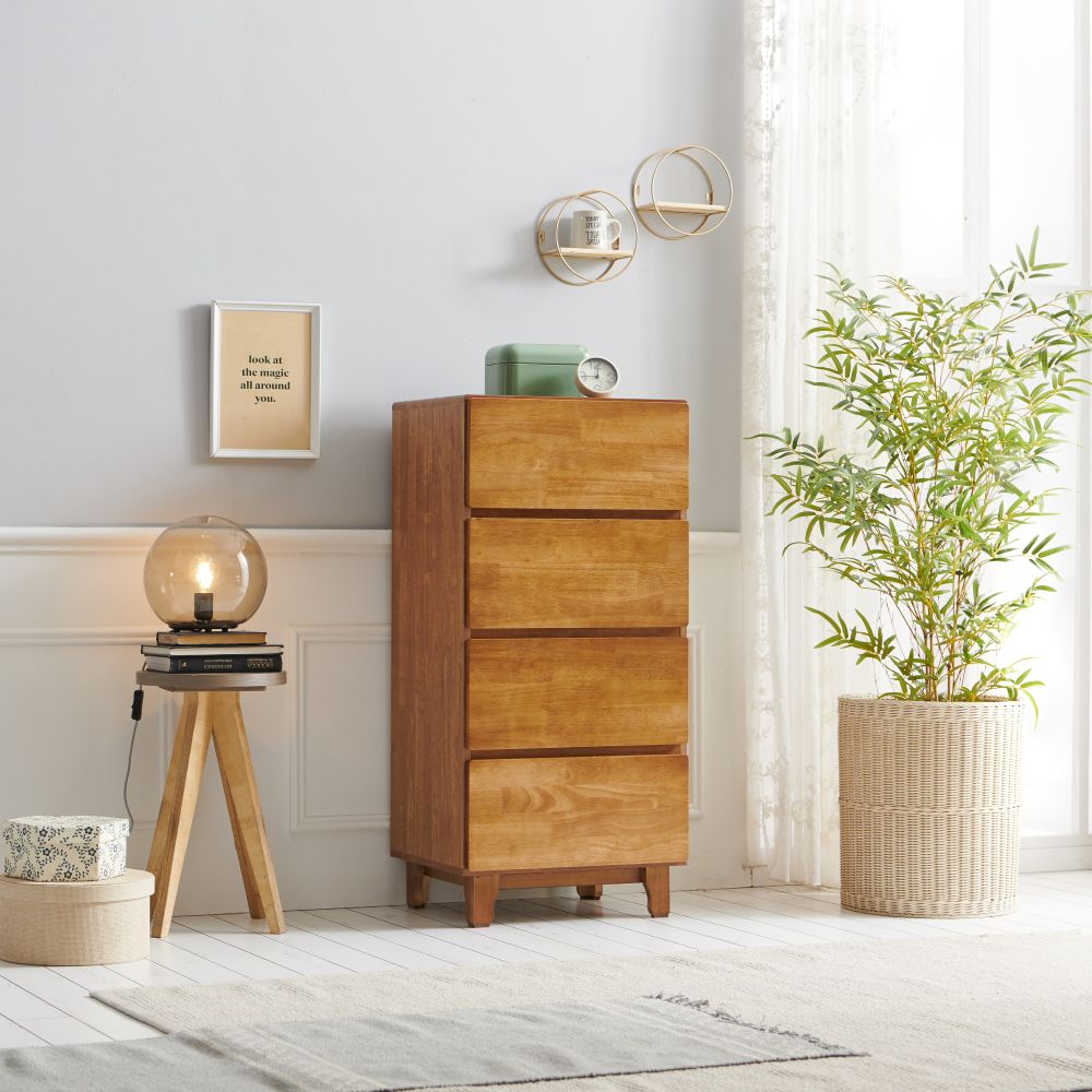 네이튼 컴팩트 슬림 고무나무 원목 4단 서랍장, 4단, 내추럴 189,000원