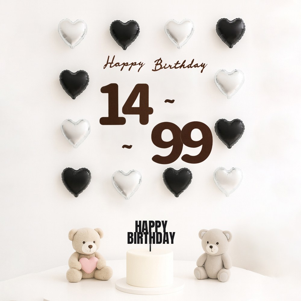 해피제이니 펠트 생일레터링 미니하트 풍선 20개 생일 파티용품 세트, 1세트, 블랙 14번~99번 9,900원