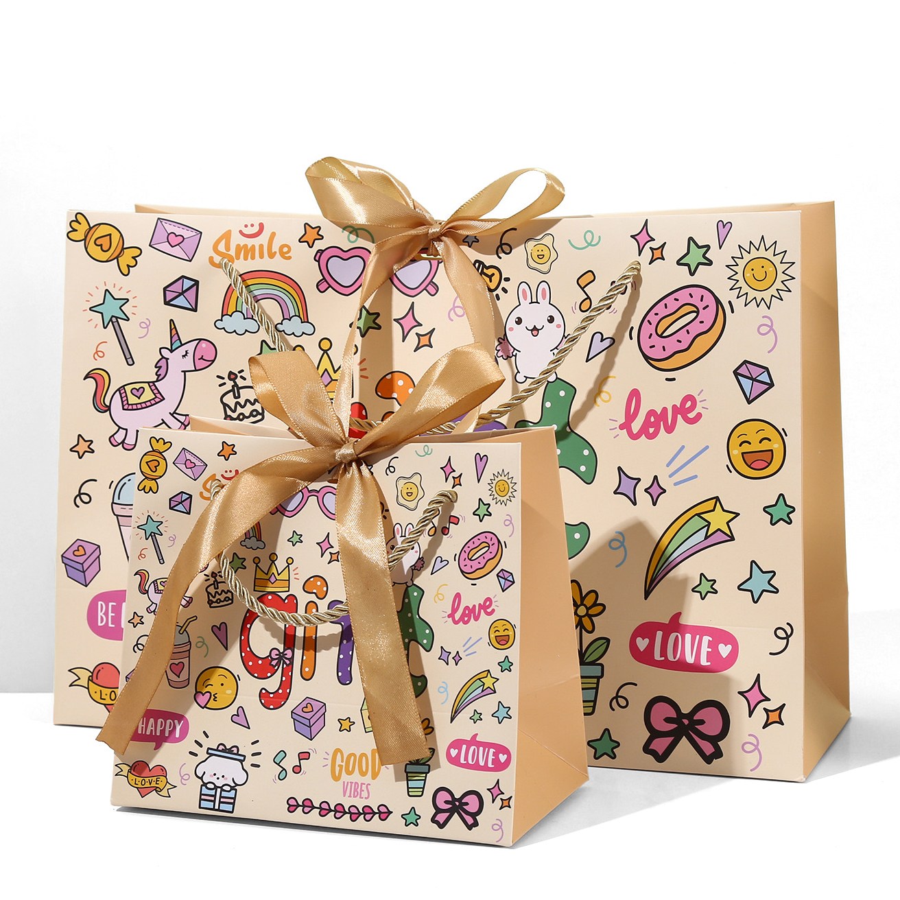 그린나무(GRNM) 치비치비 선물포장 튼튼한 리본 쇼핑백 세트, 5개 9,800원