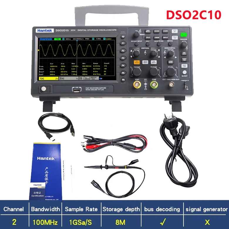 Hantek DSO2D15 2C10 디지털 오실로스코프 2 채널 100Mhz/150Mhz 스지 USB Osciloscopio 휴대용 멀티 미터 344,800원
