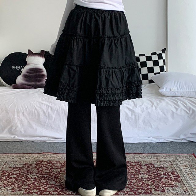 [도쿄감성/2col] 노치 레이스 프릴 캉캉 밴딩 미디 스커트 33,200원