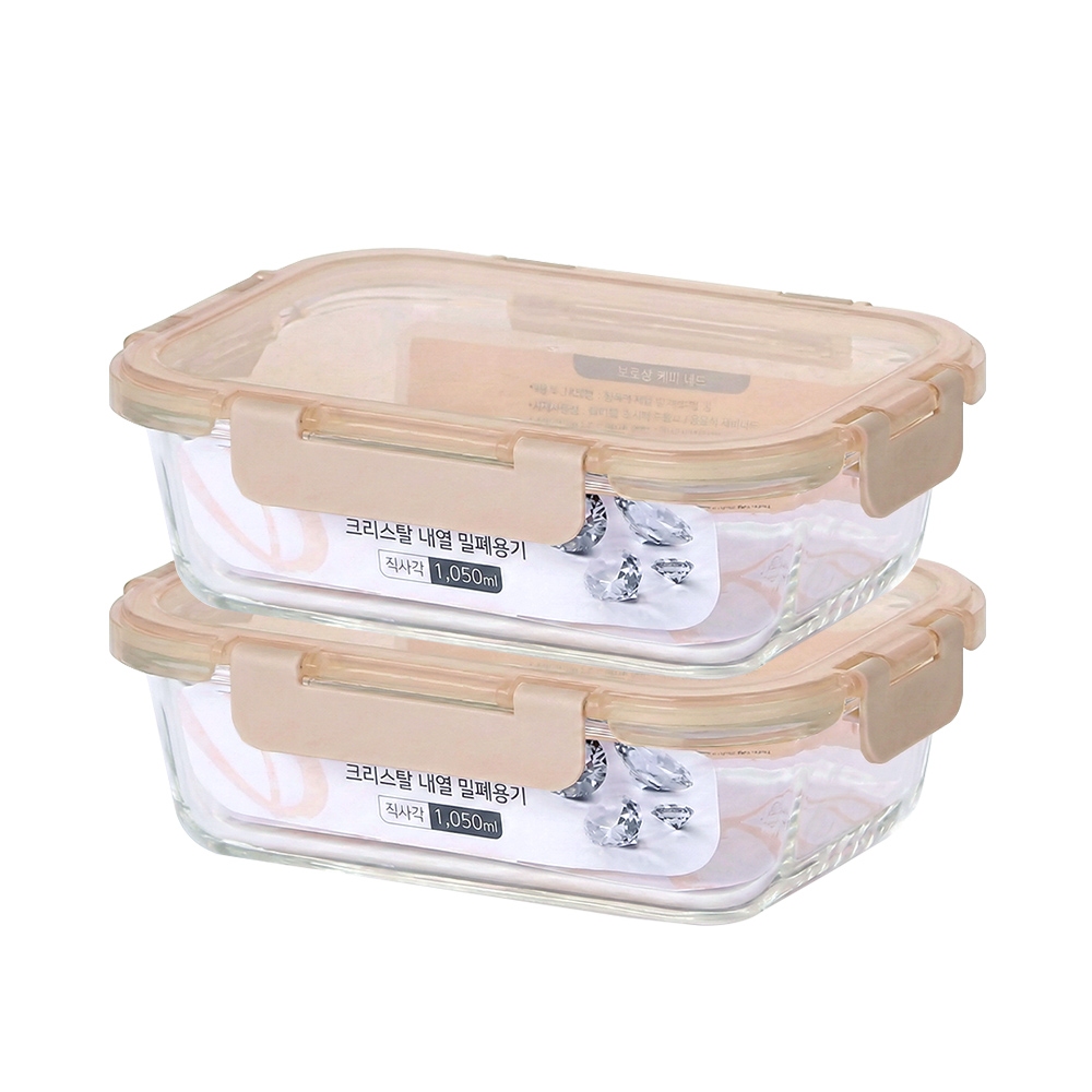 오븐글라스 내열 강화유리 밀폐용기 세트 (전자렌지사용가능), 1개, (2종) 1050ml x 2개 20,900원