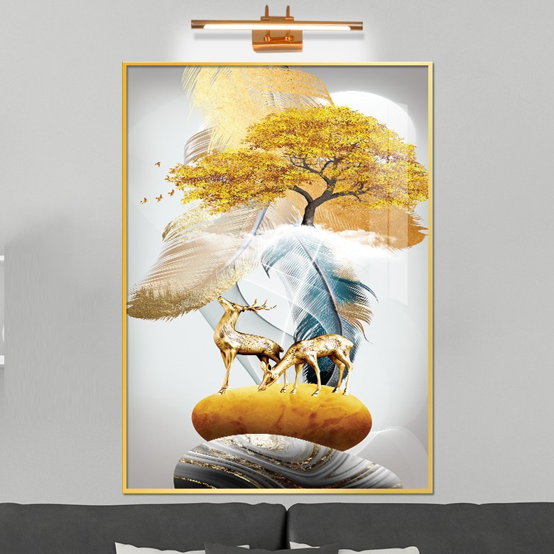 보고아트 돈 들어오는 황금 사슴 나무 현관 거실 액자 그림, [4]  황금나무와 커플사슴_깃털 78,900원