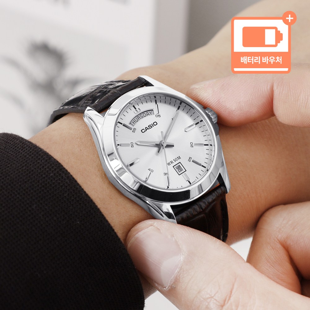 카시오 클래식 데이 데이트 남성 가죽 캐쥬얼 시계 62,000원