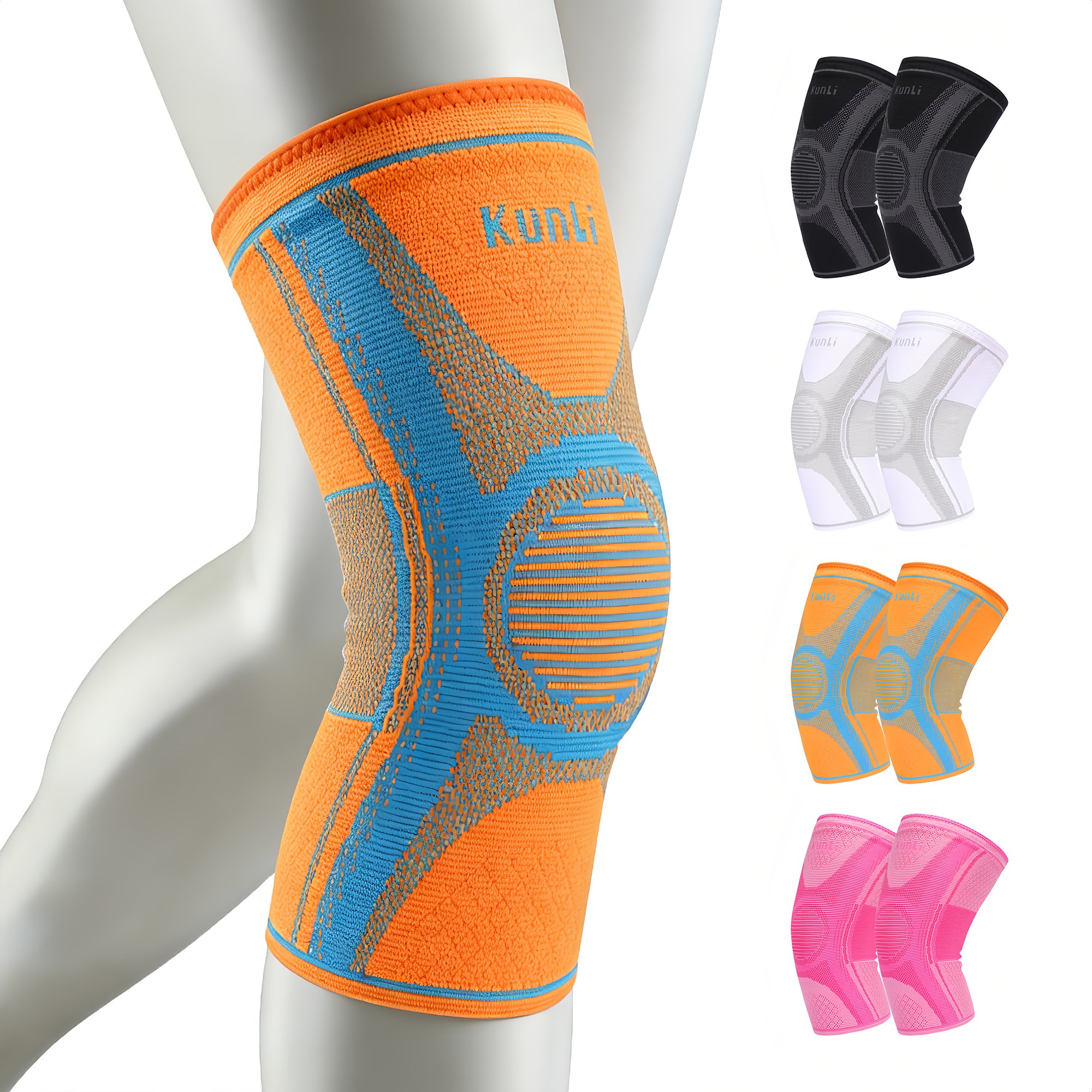 Kunli 무릎 보호대 2매(1족), 압력 슬립방지 통기성 속건 보온 지지 남녀공용 배드민턴 농구 배구 러닝 헬스, 오렌지, 2개 19,950원
