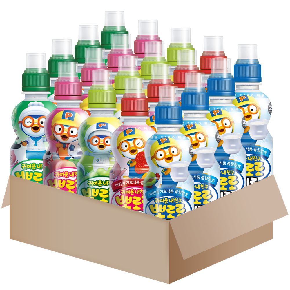 메리박스 어린이세트 뽀로로 음료 20개 5종{밀크제로4+딸기제로4+복숭아4+샤인머스캣4+사과4}, 1박스, 235ml 16,900원