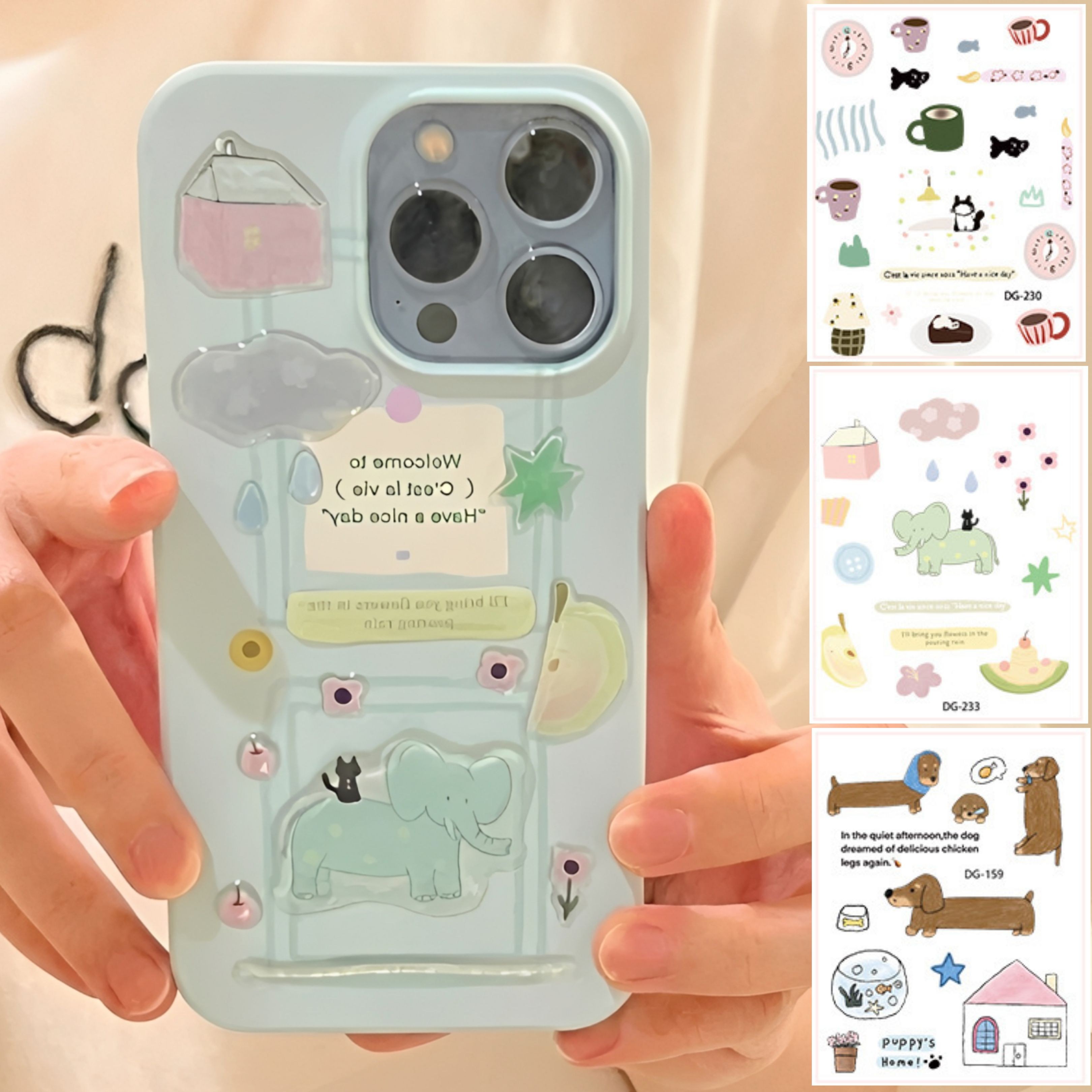 웨젼 동물 입체 스티커 캐리어 노트북 폰 미러 꾸미기 3종, 1세트, 혼합색상 8,500원