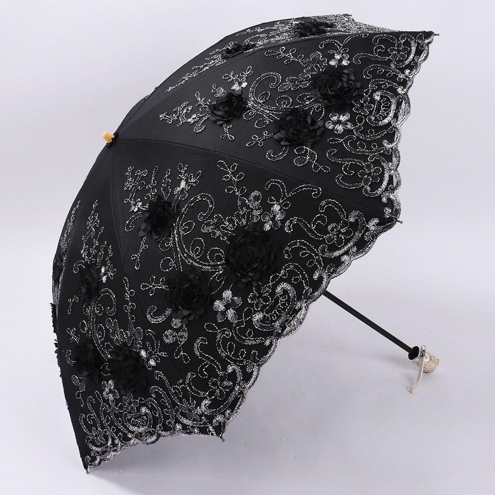 고급 레이스 자수 양산 2단 3단 접이식 파라솔 여성용 패션 우양산겸용 자외선 차단 방수 우산 파우치세트 26,400원