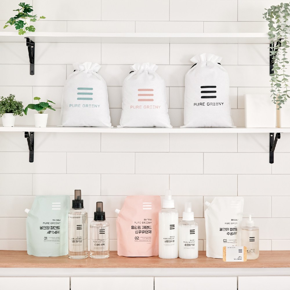 퓨어그리니 올인원 퍼먼트 친환경 고농축 천연 세탁세제+유연제+주방세제 패밀리 풀세트, 1개 53,000원