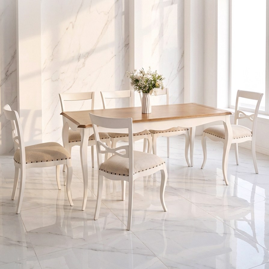 [주말특가] 유캐슬 루앙 엔틱 4인 원목 식탁세트(테이블+의자4), 단품 1,094,830원