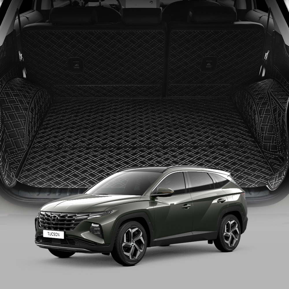 디테일링 우븐블럭 프리미엄 풀커버 트렁크 매트 + 킥매트 2p + 가죽보호제 세트 가솔린 디젤 BOSE사운드 무, 블랙 + 그레이, 디 올 뉴 투싼 NX4 138,000원