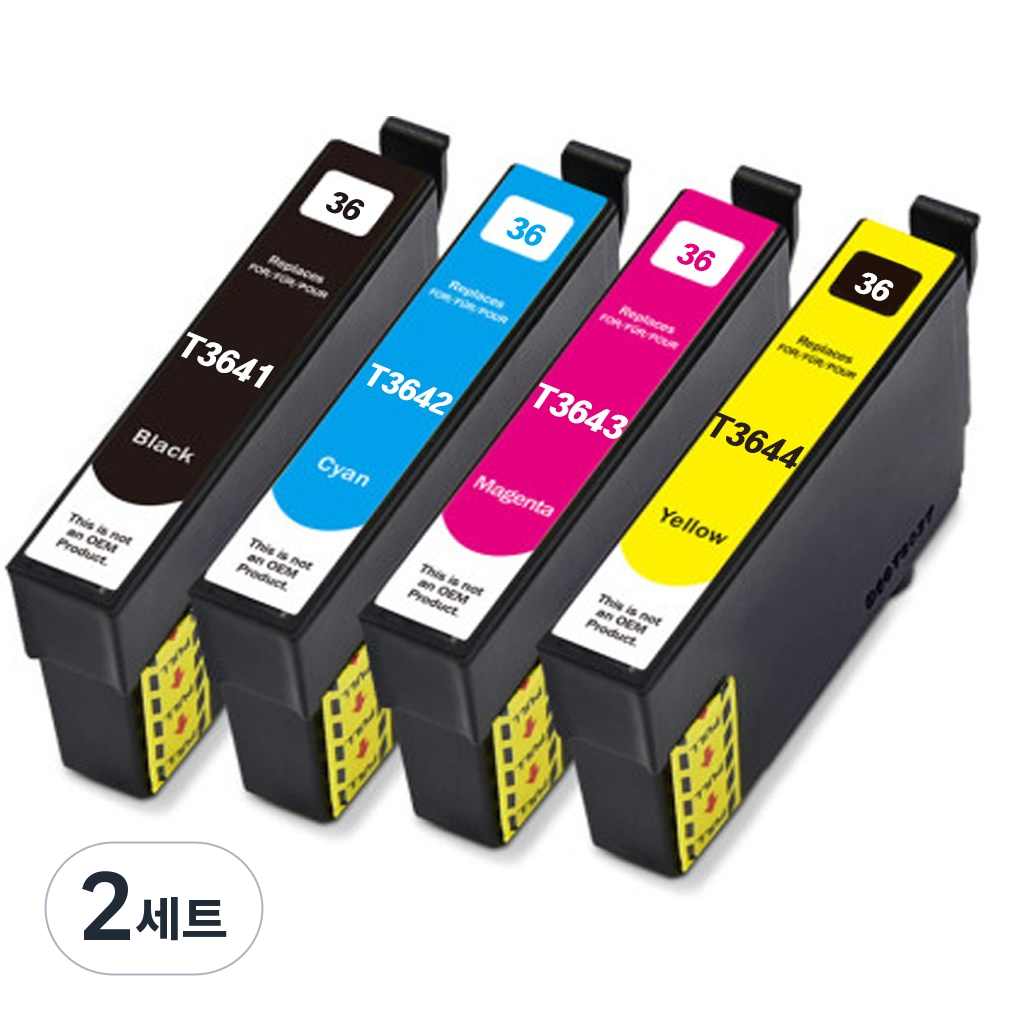 훼이머스신곡점 엡손 T364 호환잉크 (세트판매) T3641-4 XP245 T364100 T34200, 1세트 검정+파랑+빨강+노랑(4개묶음)할인가, 2세트 34,040원