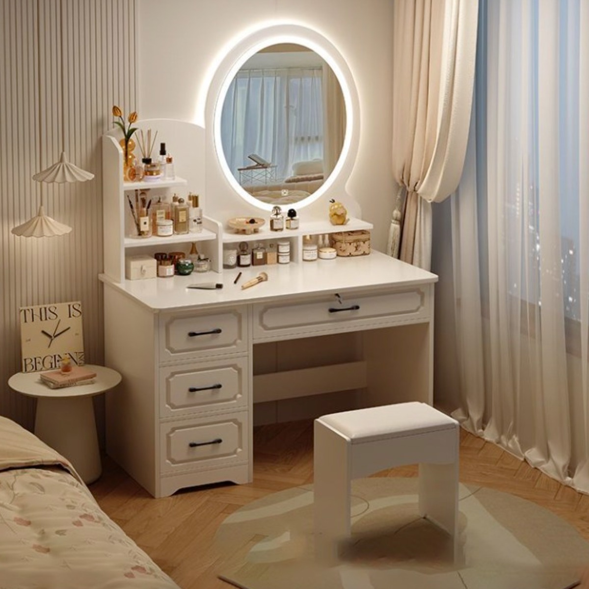 북유럽 모던 LED 침실용 멀티 화장대 세트 아파트 인테리어 좌식 서랍장 화장대 책상 178,000원
