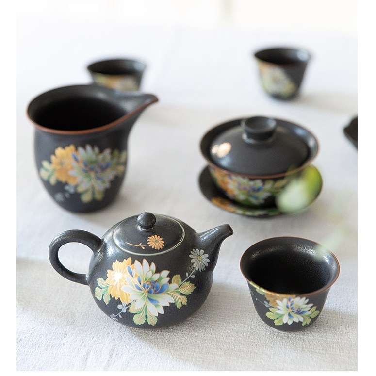 고급 블랙 꽃 풀다기세트 녹차 보이찻잔 혼수 집들이 교육용 선물용 세트 157,500원