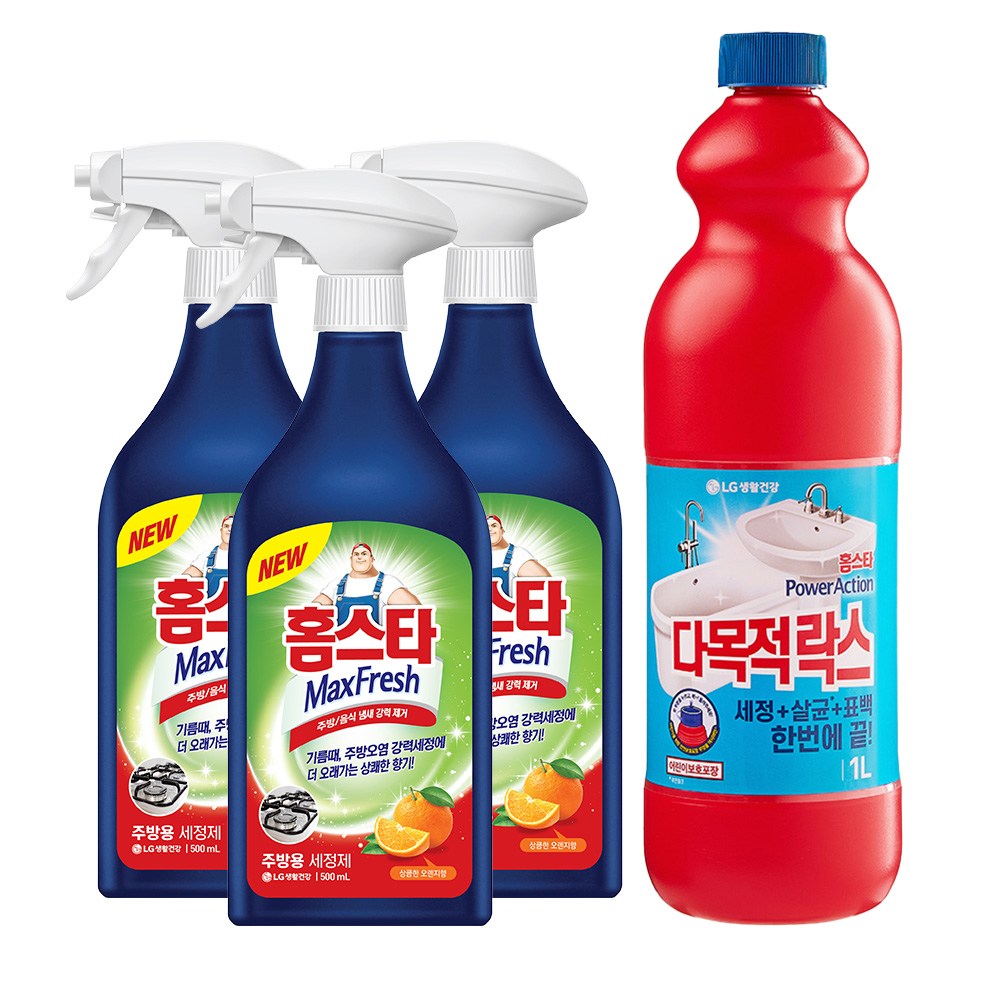 홈스타 맥스프레쉬 주방용 세정제 500ml x 3개 + 파워액션 다목적 락스 1L 14,190원