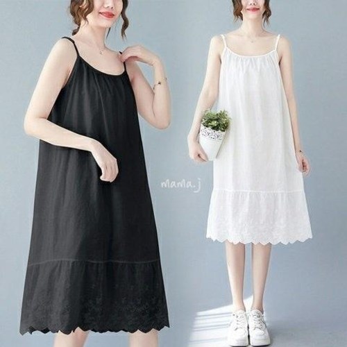 중년 여성 여름 레이어드 코디 이너 민소매 끈 레이스 아사면 원피스 26,900원