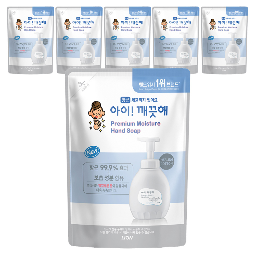 아이깨끗해 프리미엄 모이스처 폼 핸드솝 힐링코튼 리필, 400ml, 6개 26,280원