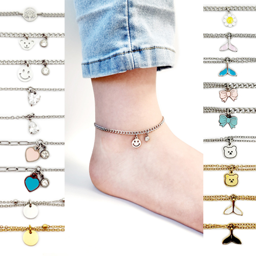 [페리베리] 써지컬스틸발찌 무알러지 무변색 연장체인포함 화이트 골드 9,800원