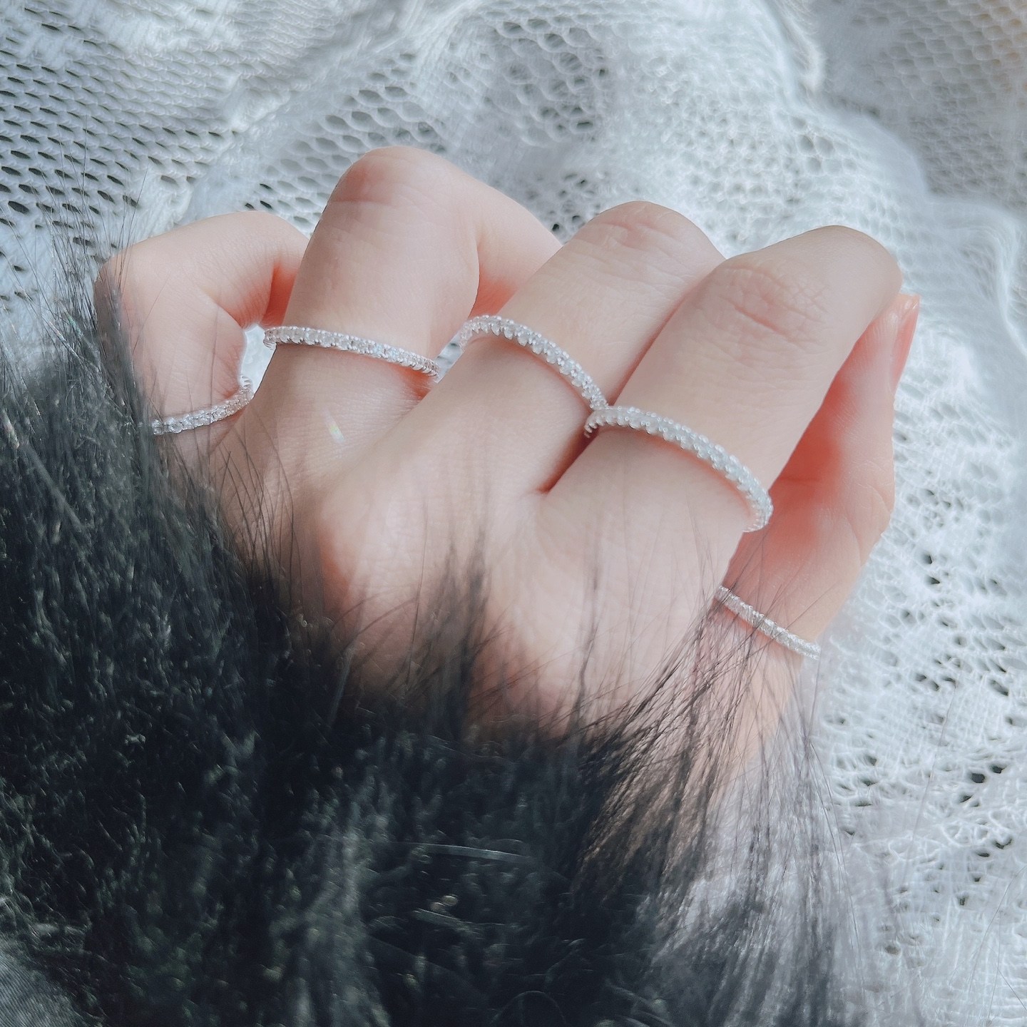 디그레이 실버 925 올 큐빅 레이어드 실버 화이트 가드링 순은 반지 29,000원