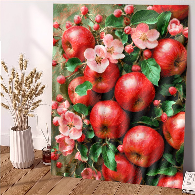 wonderful live 보석십자수 대형 DIY 키트 캔버스형 액자 풍경 인물 해바라기 꽃식물 부엉이 40 x 50 cm, 1개, 돈들어오는 사과-1 19,800원