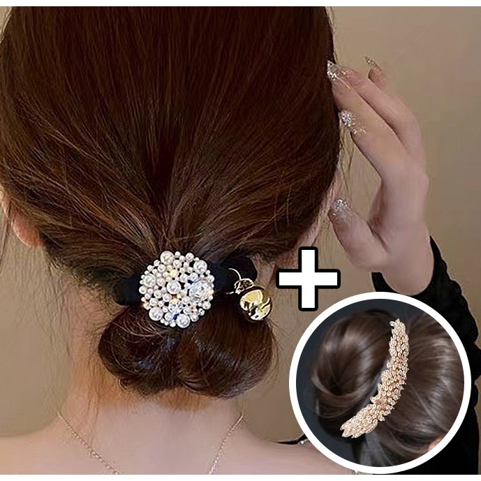 큐빅 올림머리 당고머리 와이어 헤어핀 진주 곱창밴드 똥머리 스크런치 혼주 머리끈 2종세트 18,900원