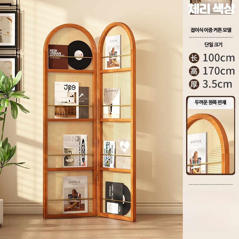 라탄 접이식 병풍 공간분리 인테리어 원목파티션 침실 거실 예쁜 디자인 자연스러운 느낌의 천연 소재 활용 가림막 이동식 우드 스타일, 꽃색 2폭 일체형 235,900원