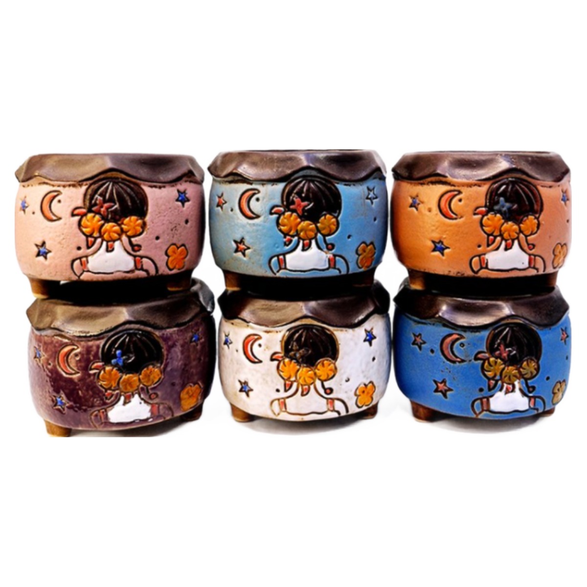 무배 행복한꽃그릇 봉봉이네4번 소녀 6종세트 중소형 다육이화분 분갈이흙, 봉봉이네4번 소녀, 6개 39,600원