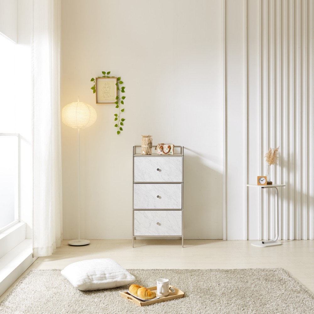 완제품 벨리 3단 500 서랍장 미드센츄리 드레스룸 침실 옷 거실 틈새 수납장 모듈가구 선반, 3단, 대리석 무늬 285,000원