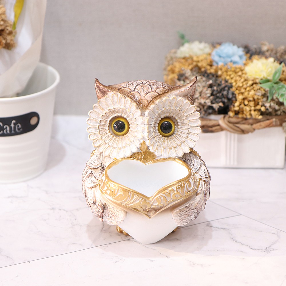 재물 부르는 부엉이 장식품 인테리어 소품 명함꽂이 수반 트레이 소품, 화이트골드 10,900원