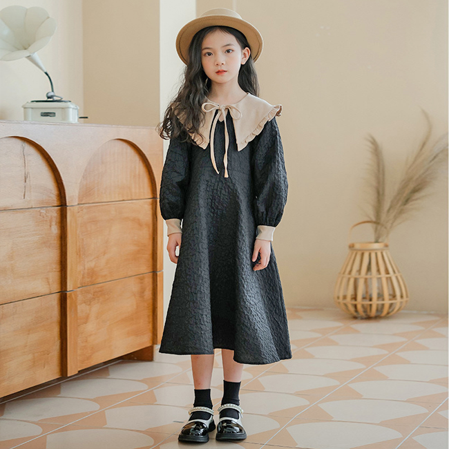 해피델리 헤르미 감성 카라원피스 주니어 여아 초등학생 외출복 롱 치마 빅카라 봄 가을 깔끔한 블랙 플레어 원피스 38,900원