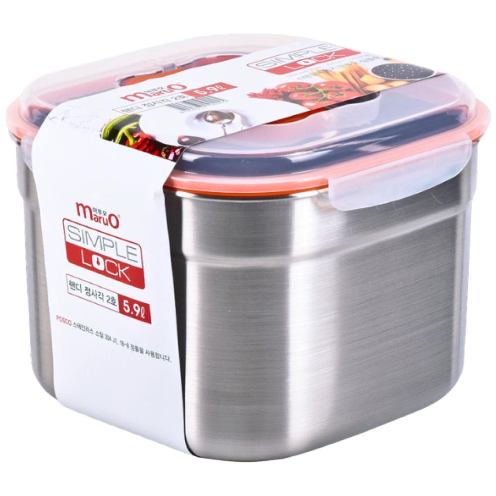 마루오 심플락 국산 스테인리스 밀폐용기 김치통 핸디 정사각 2호 5.9L, 2개, 본품 56,800원