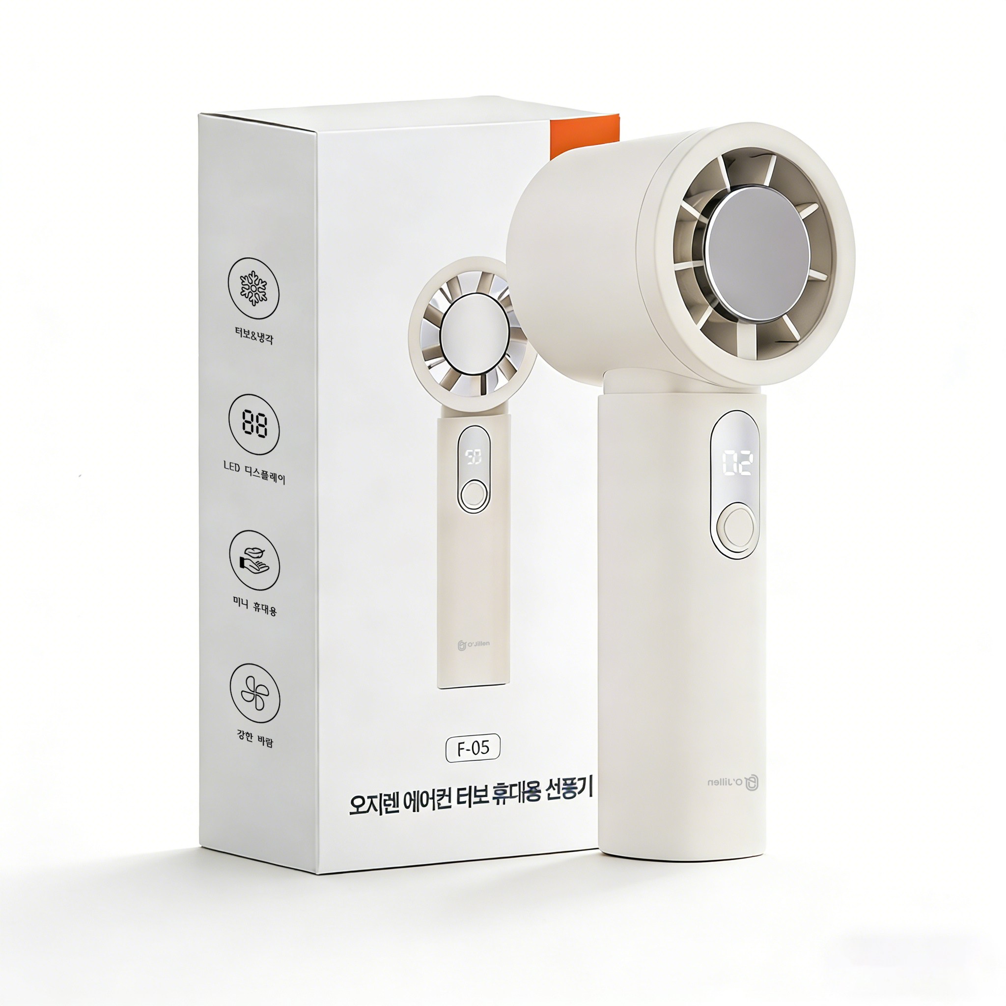 오지렌 초강력 BLDC모터 터보 급속 냉각 에어컨 아이스 휴대용 선풍기, 크림, F-05 34,900원