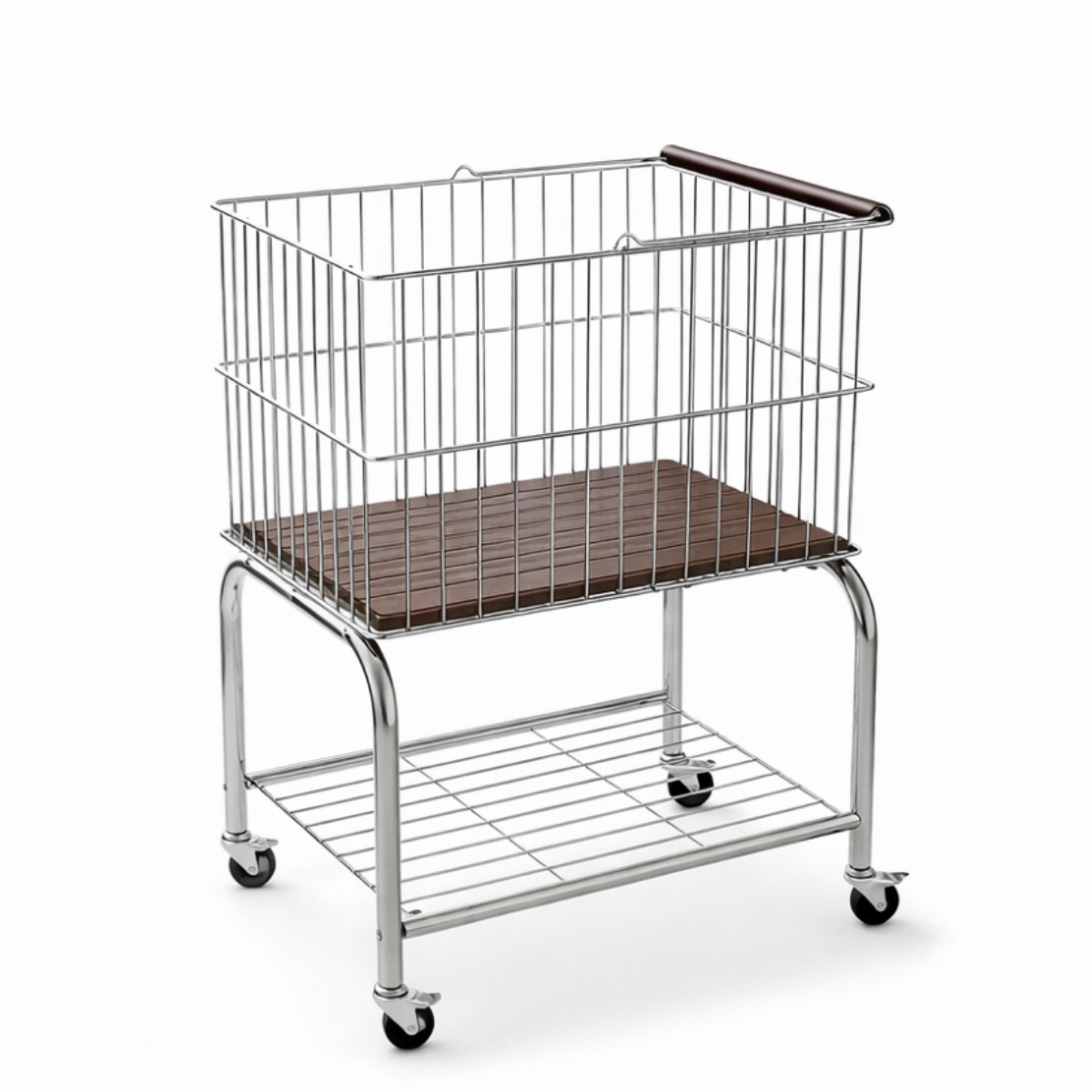 이동식 빨래바구니 2단 철제 세탁바구니 수납 트롤리 카트, 크롬 실버 38,900원