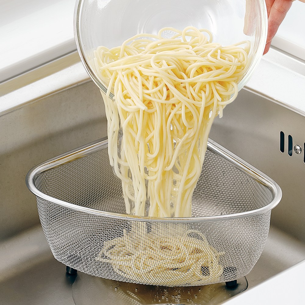 [리본제이]바로 쏙 싱크대 코너 삼각 바스켓 L   스텐 음식물 쓰레기통 거름망 배수구망 5,500원