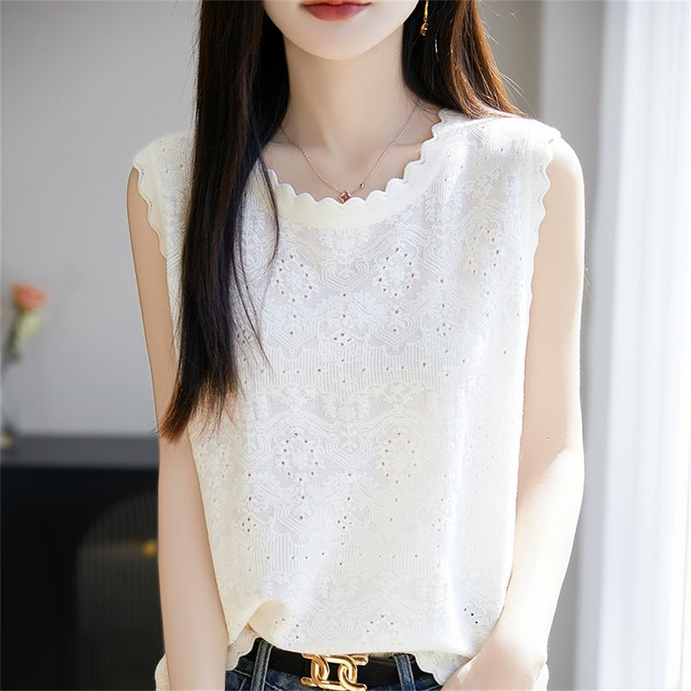 besteffie 여성 여름 민소매 티셔츠 코튼 레이스 무지 라운드넥 캐주얼 블라우스 K37 19,790원