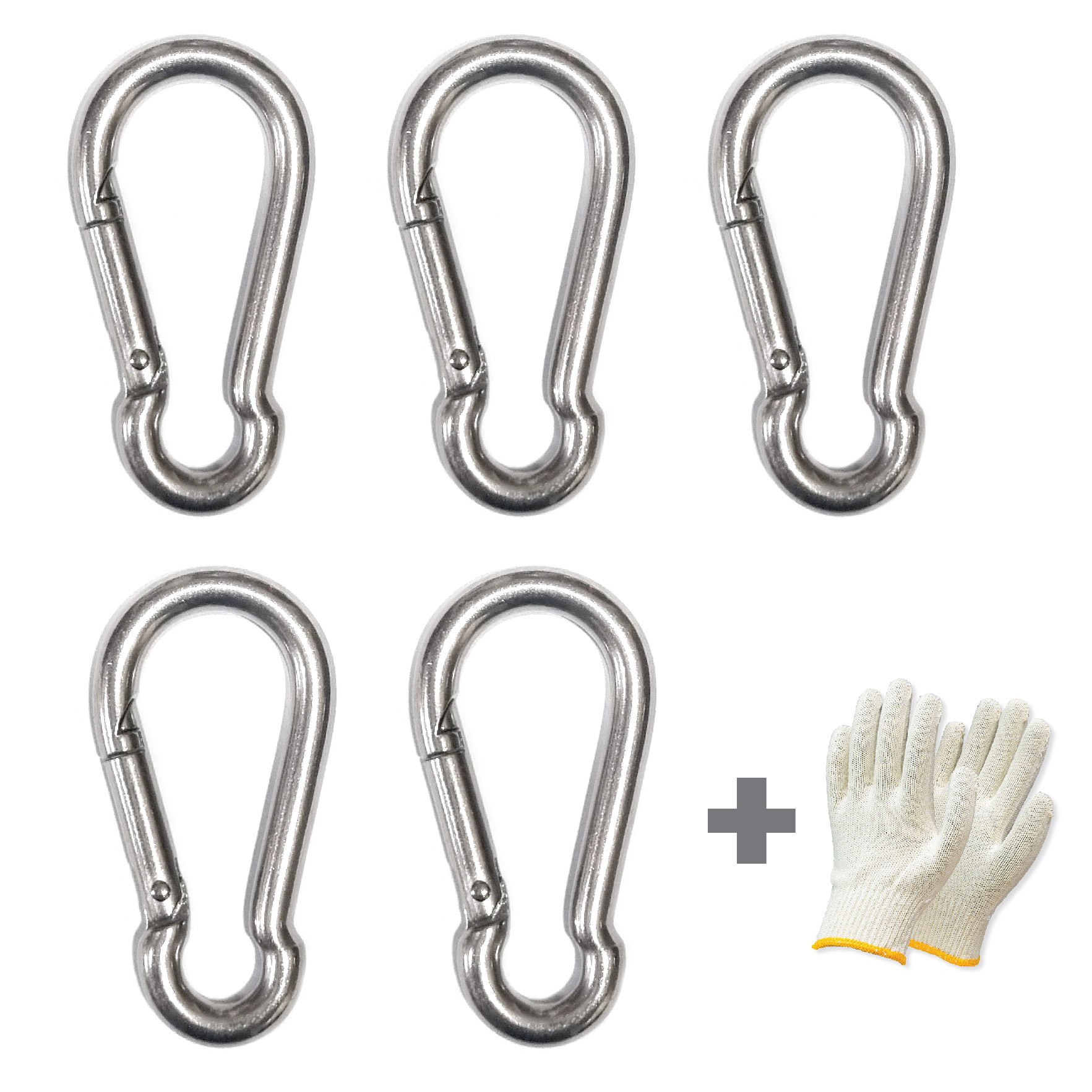 SUS304 고강도 스텐 카라비너 5개 + 면장갑 1켤레 캠핑용 산업용 야영 텐트설치용 아웃도어 등산고리 5,000원