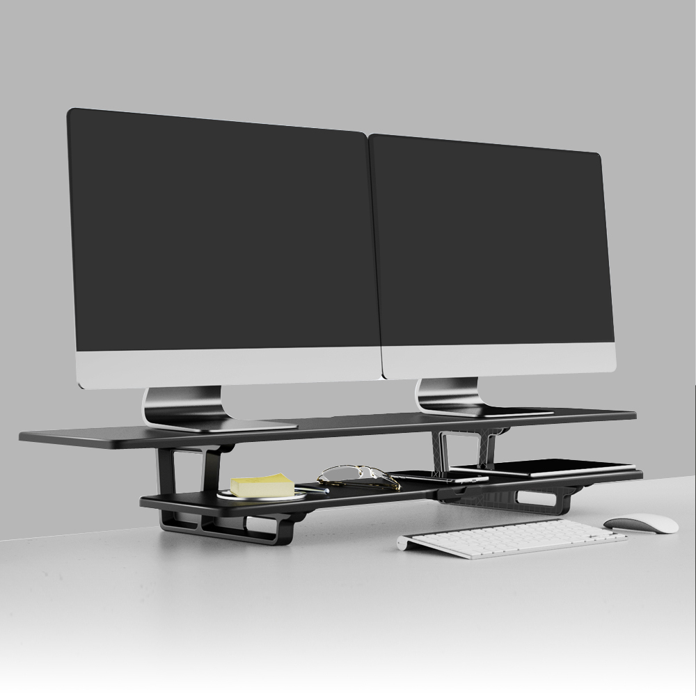 몽상컴퍼니 DM-95 2단 와이드 모니터 받침대 사무실 서재 데스크테리어 13.5 높은 듀얼 받침 오픈형 선반 가로길이 950mm, 블랙 49,000원