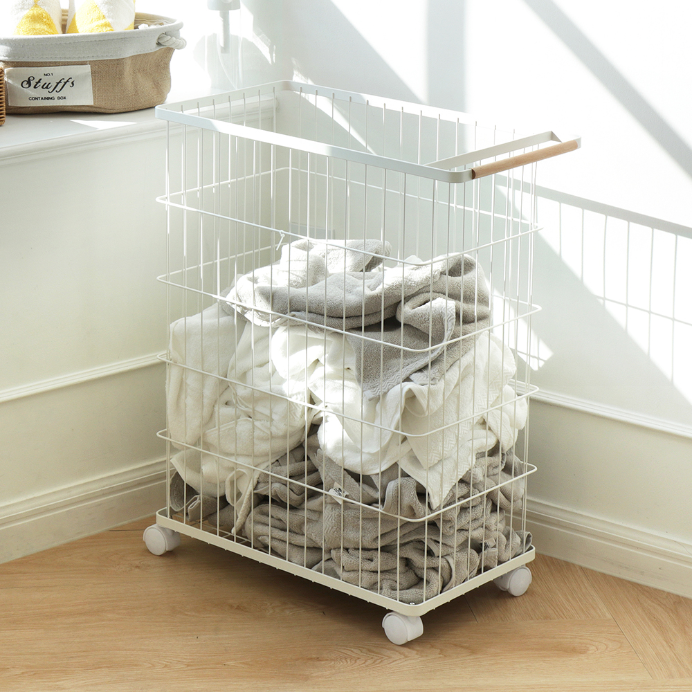 이지라이프 핸들 이동식 철제 와이어 햄퍼 빨래 바구니 1단, 아이보리 36,760원