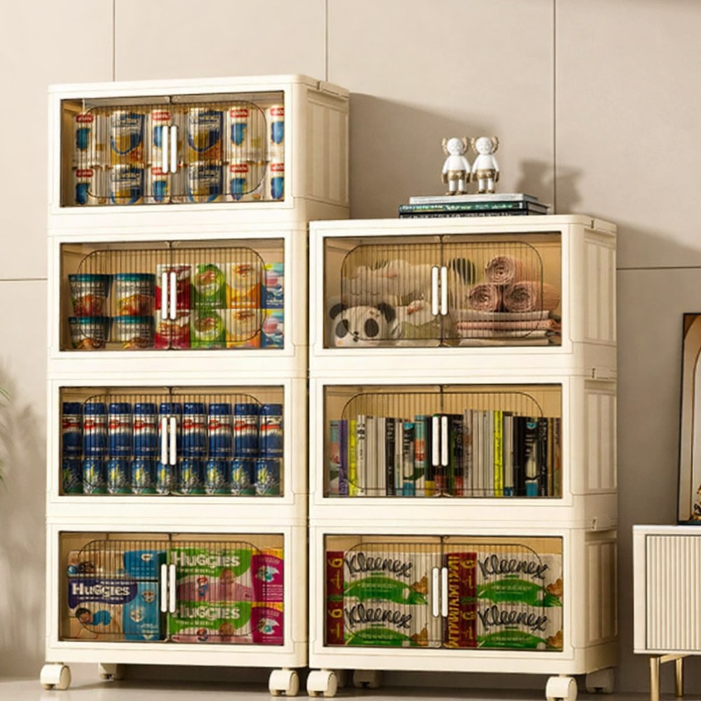 mmarevo 접이식 폴딩 수납장 대용량 다용도 리빙박스 무설치 이동식 양문형, 투명 33,900원