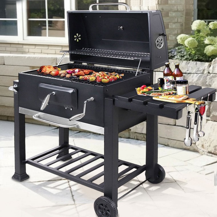 카나모훈제숯불그릴 훈제 바베큐그릴 높이조절 스틸 이동식 중형 특대형 연료투입구 청소용이 온도계부착 그릴, 1개 158,000원