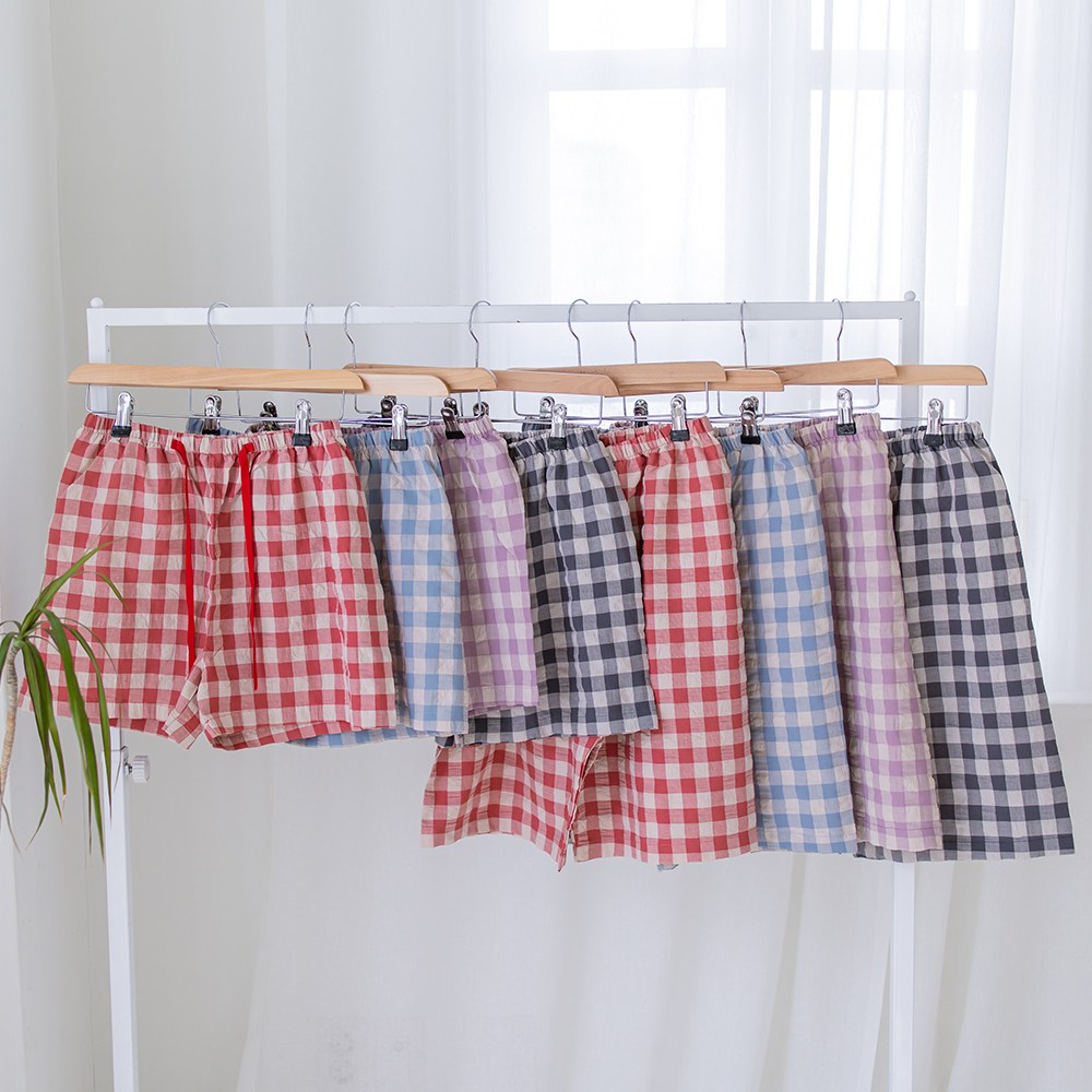 [남녀공용 국내생산 여름 홈웨어 커플잠옷바지] new 깅엄 체크 3부 5부 파자마 반바지 9,750원