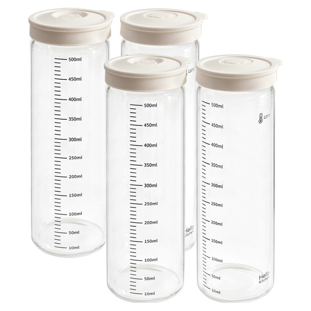 헬로키친 내열유리 실리콘캡 눈금 유리병, 500ml, 4개 18,460원