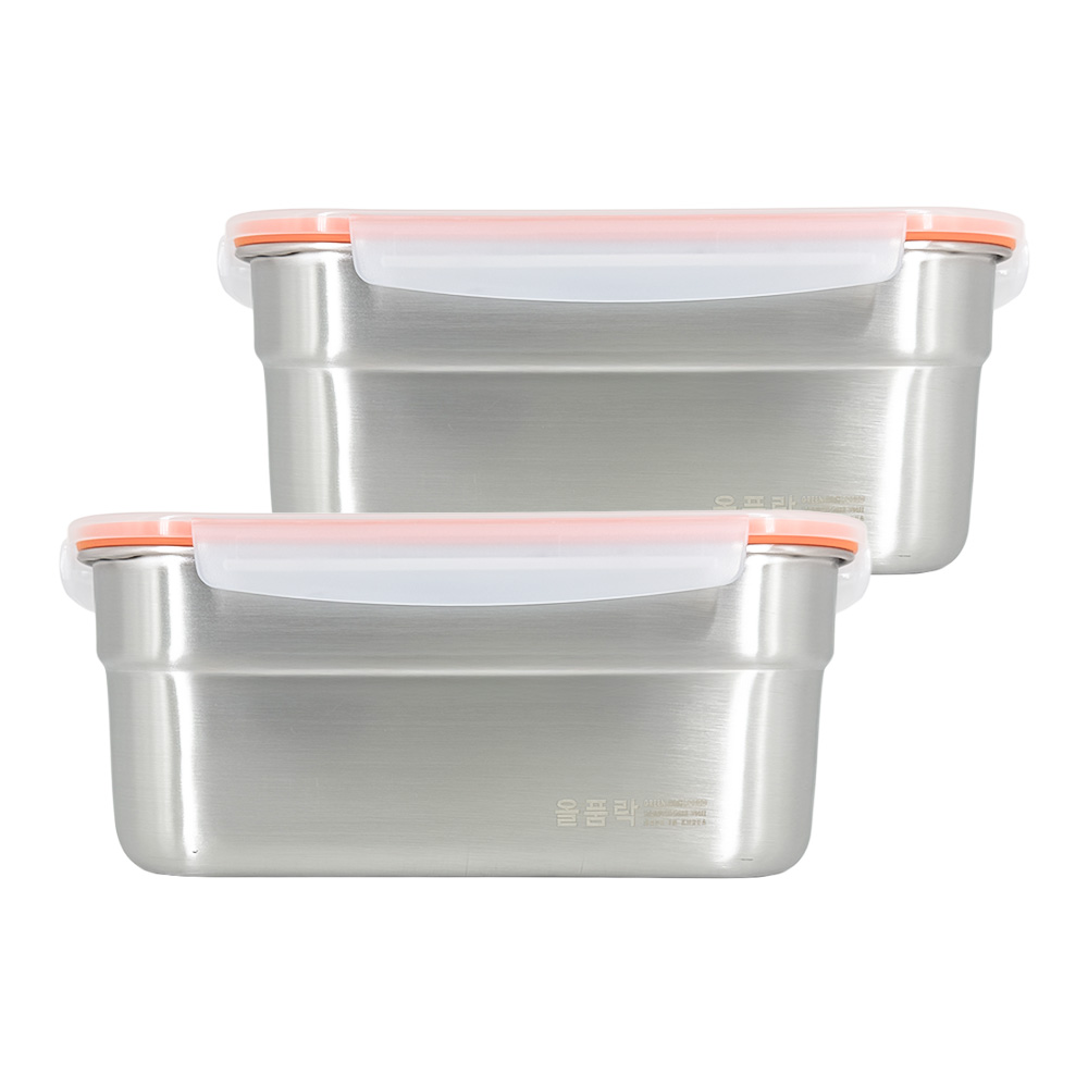 올품락 원쁠템 퓨레씰 스텐 밀폐용기 반찬통 오렌지, 2개, 6호 1750ml 31,800원