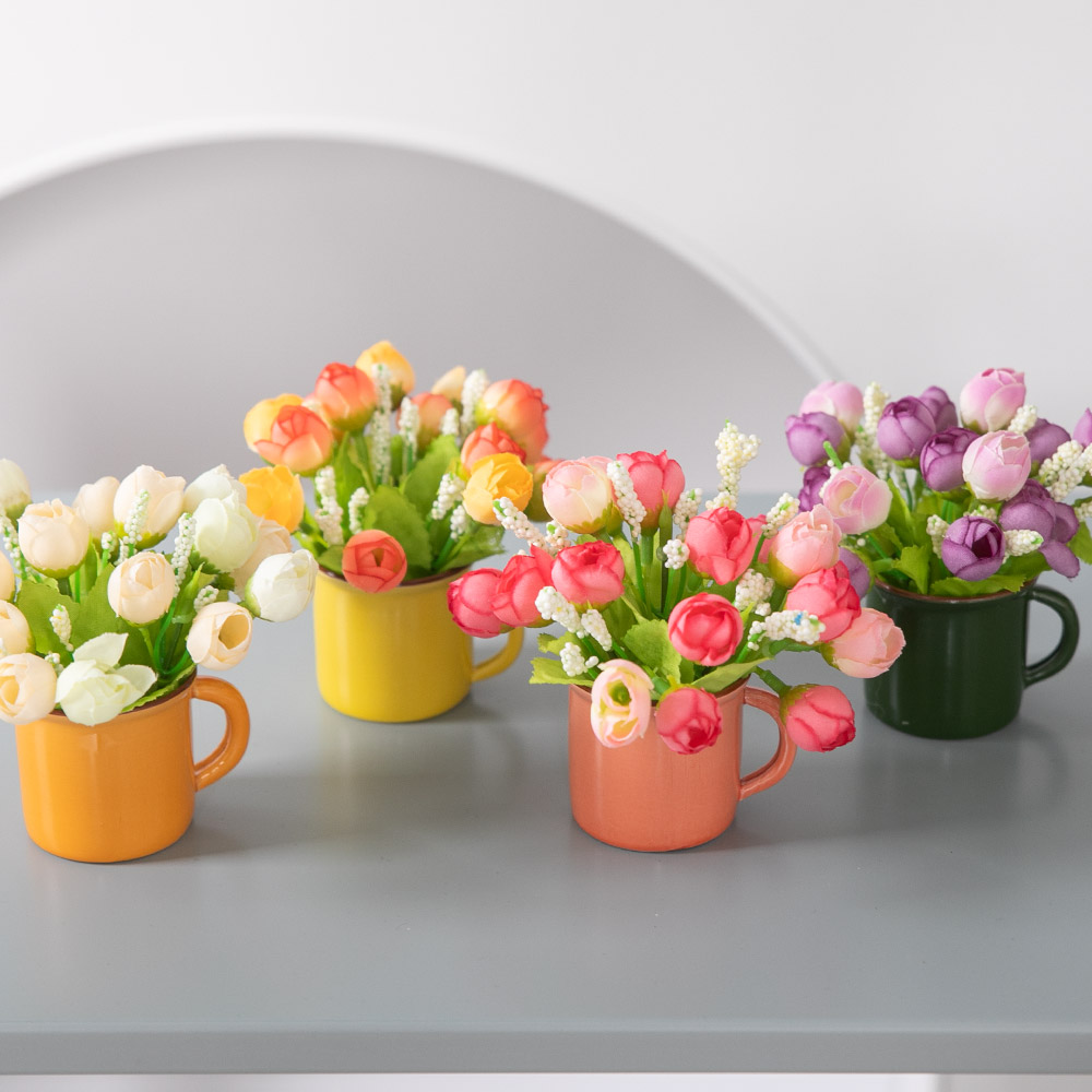 장미 조화 화분 뉴 미니 set 10cm 4컬러 인테리어 꽃 테이블 장식 소품 꾸미기 8,000원